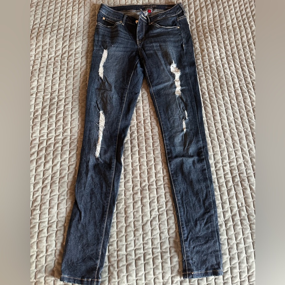 Jennifer Lopez Dark Blue Distressed Skinny Jeans